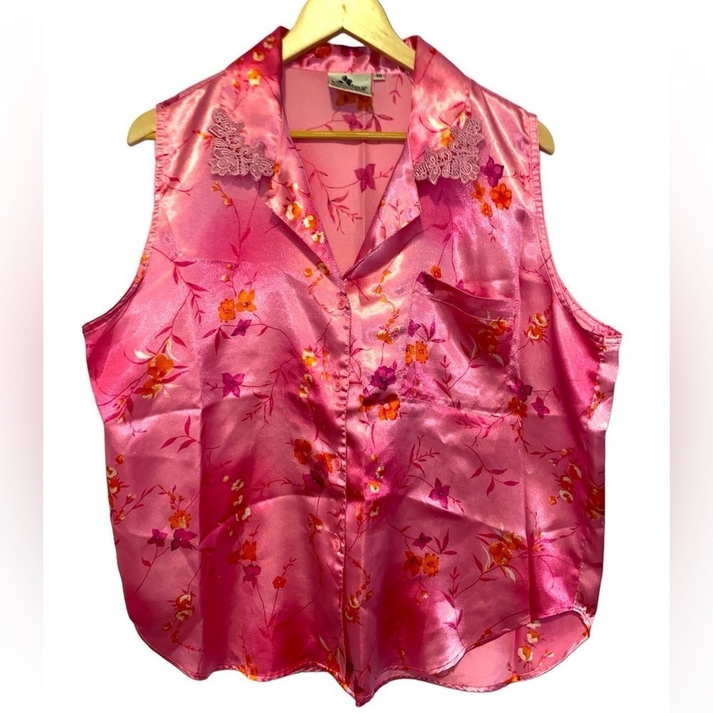 La Fleur Floral Silky Sleeveless Pajama Top Size 1X